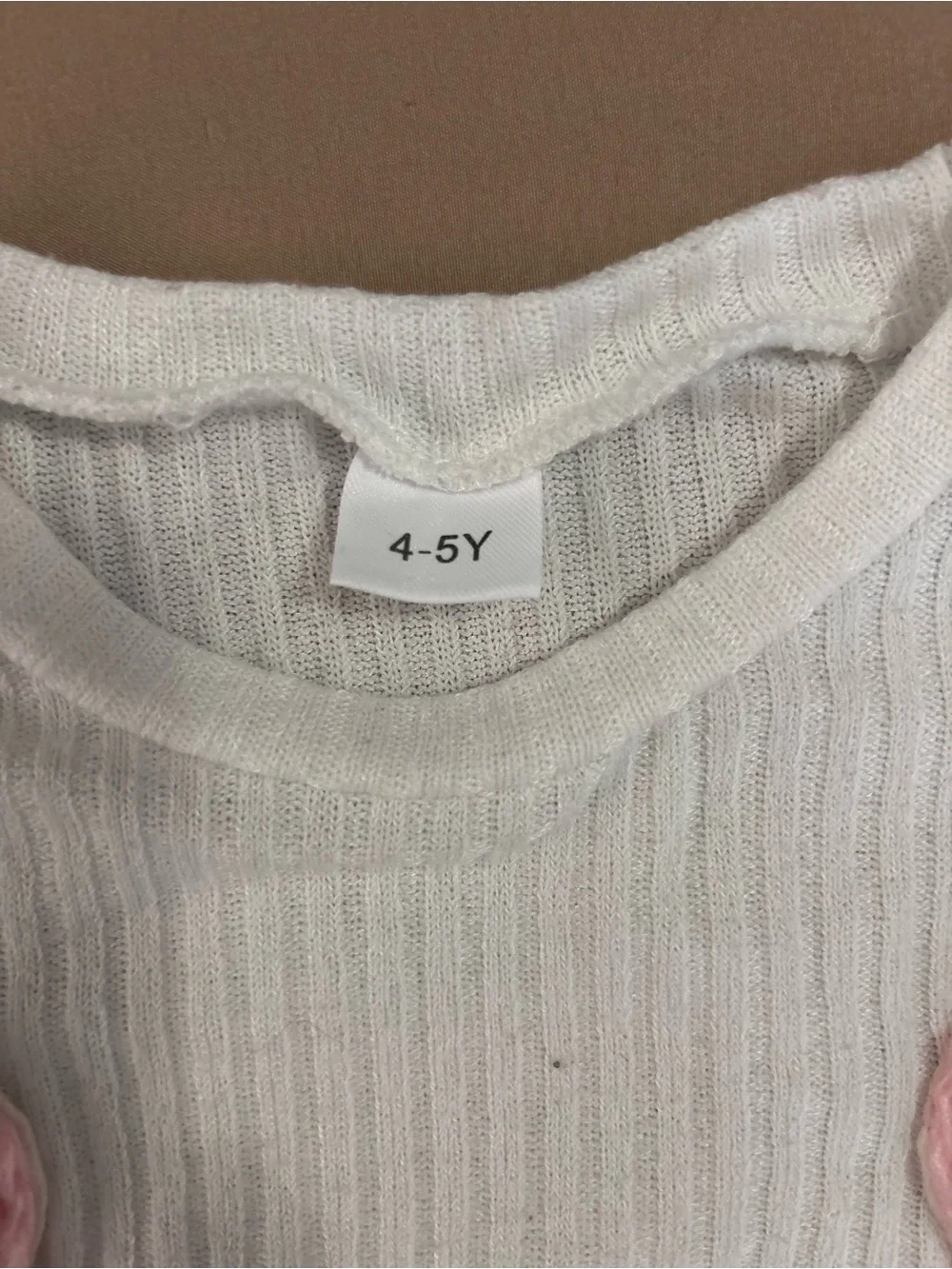 White Ribbed Sweatshirt with Pink Strawberry Appliqués